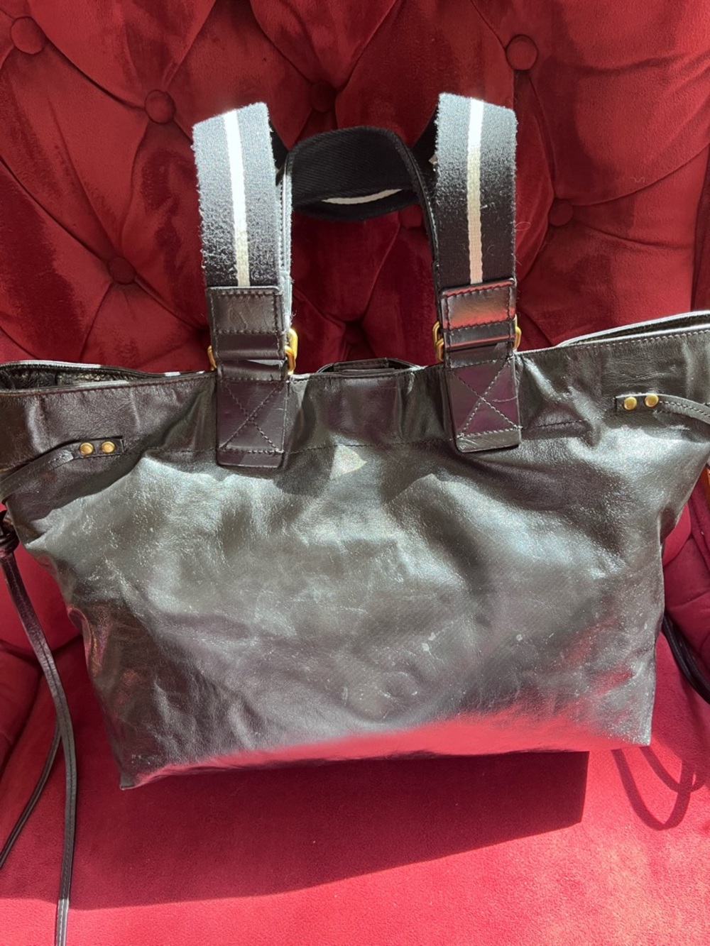 Isabel Marant Wardy Tote—Double-Handle Black Leather with Gold Zipper - Picture 6 of 16